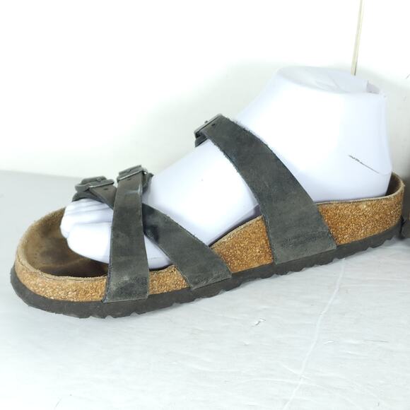 Birkenstock Women's Franca US8 EU39 Gray Oiled Leather Strappy Slide sandals - Picture 7 of 16